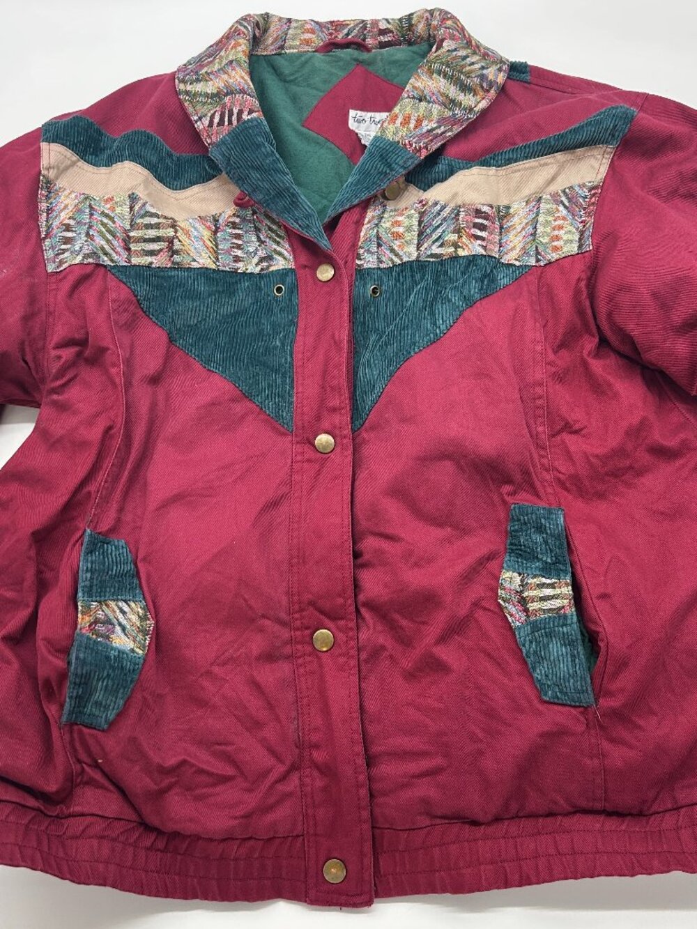 Vintage Two Twenty Tapestry‎ Western Maroon Jacket 2XL Aztec Southwestern